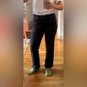 Madewell Mid Rise Kick Out Flare Crop Jeans size 32 in distressed black